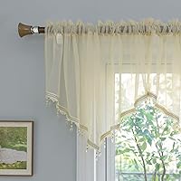 Vista 1 de PearAge Cortinas Cenefa Transparente con Cuentas para Sala de Estar, Cenefa de Ventana de Granja con Bolsillo para Barra, Cenefa de Cortina de Gasa