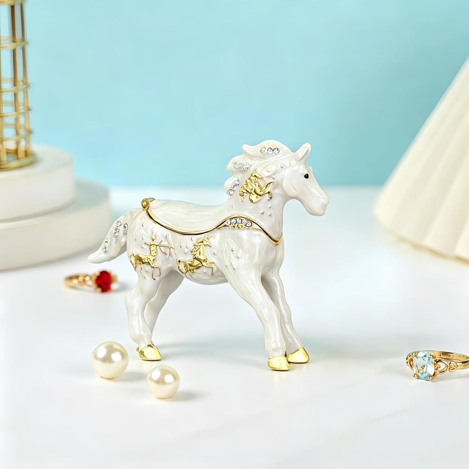 Horse Metal Jewelry Box Vintage Trinket Storage Organizer Home Decor image 5