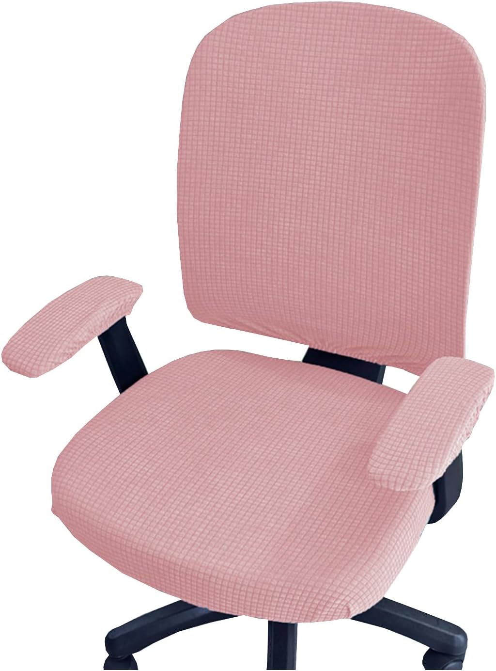 HAPPYDOG 4 Pcs Office Chair Covers Set Stretchable Protective Rotating Computer Chair Seat Covers with Armrest Covers (Pink)