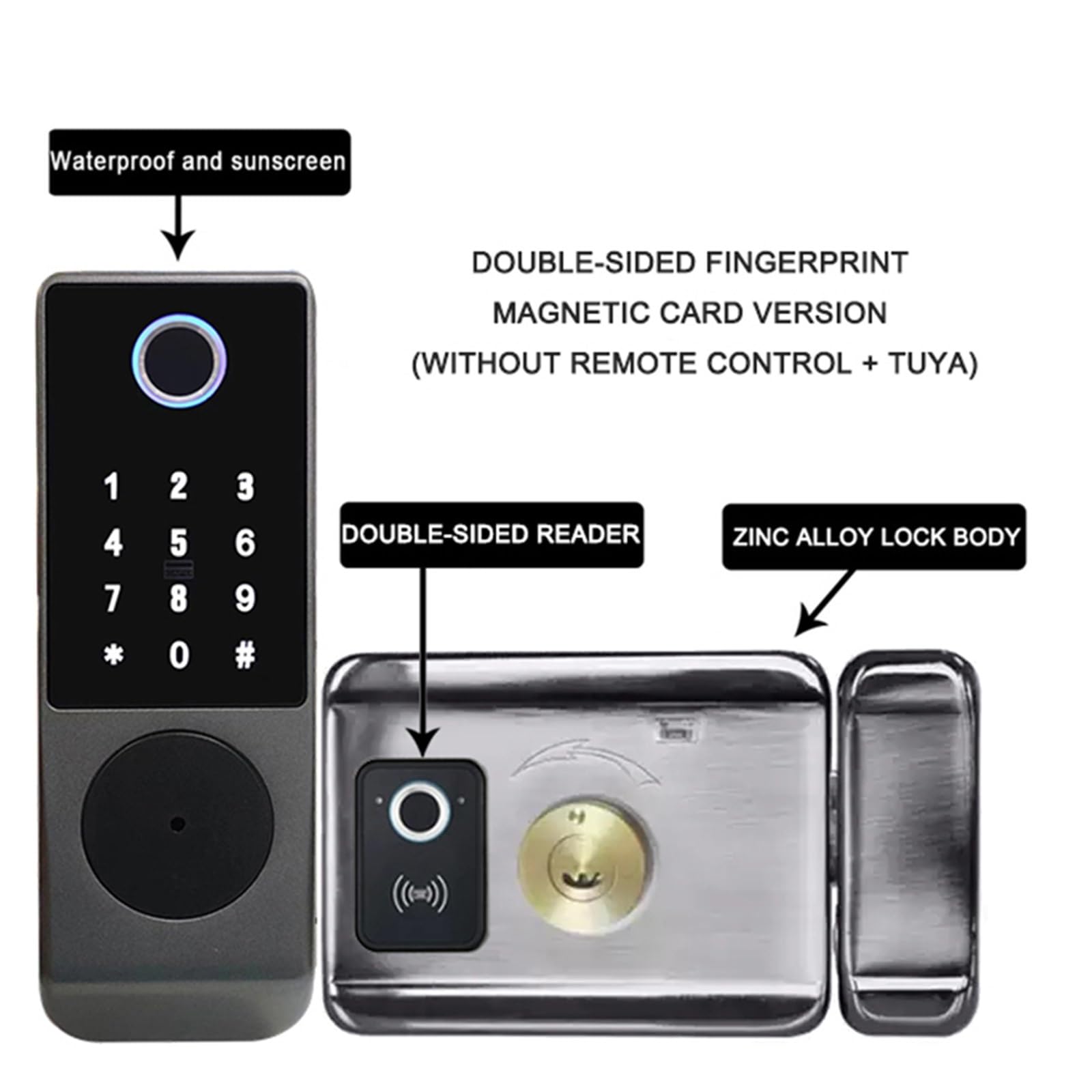 Serratura Smart, IP68 TUYA Impronte digitali Carta magnetica Password Chiave Sblocco remoto Cortile Appartamento Serratura intelligente impermeabile esterna ,Smart Lock Facile da Installare(M6-4)