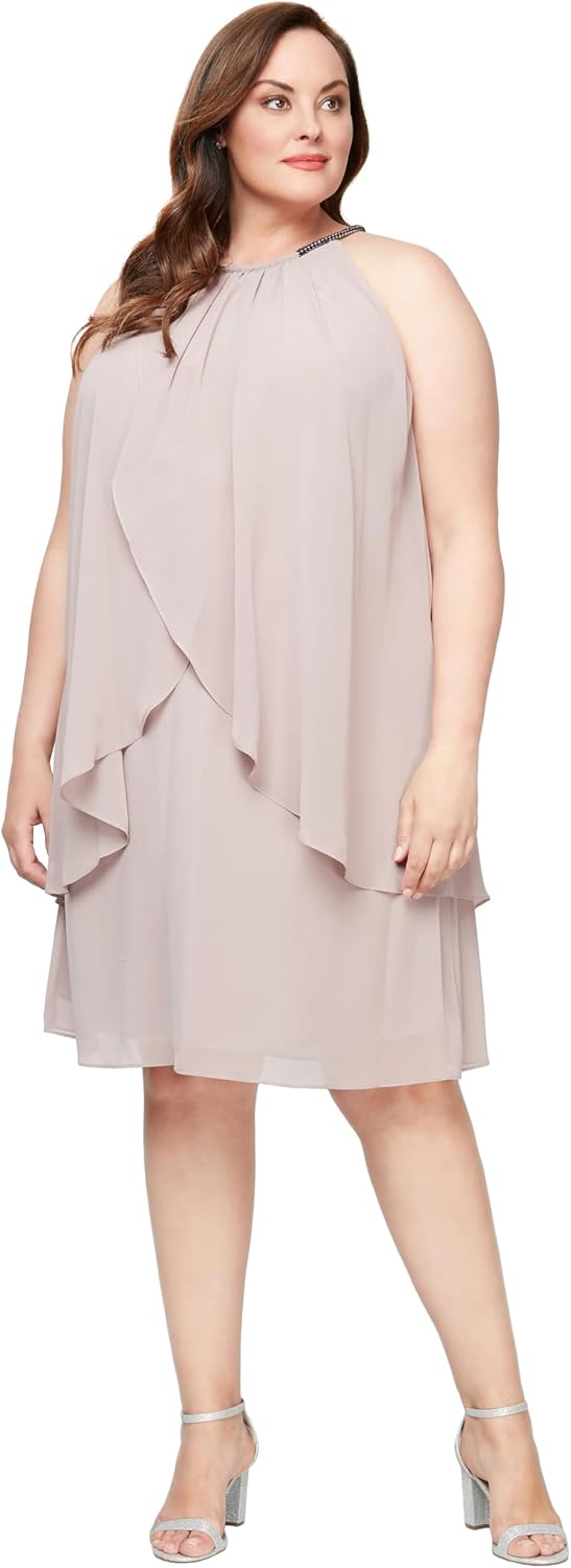 S.L. Fashions Women's Plus Size Split Front Halter Neck Dress