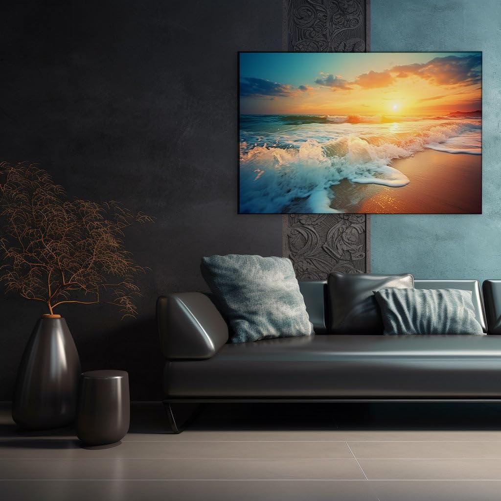 Canvas for Living room. Sunset Serenity on the Sands Embracing the Dance of Dusk�s Glow, 27 x 18 inch Canvas Wall Art - Contemporary Masterpieces - Modern Home Decor - 69x46 cm (27x18 inch)