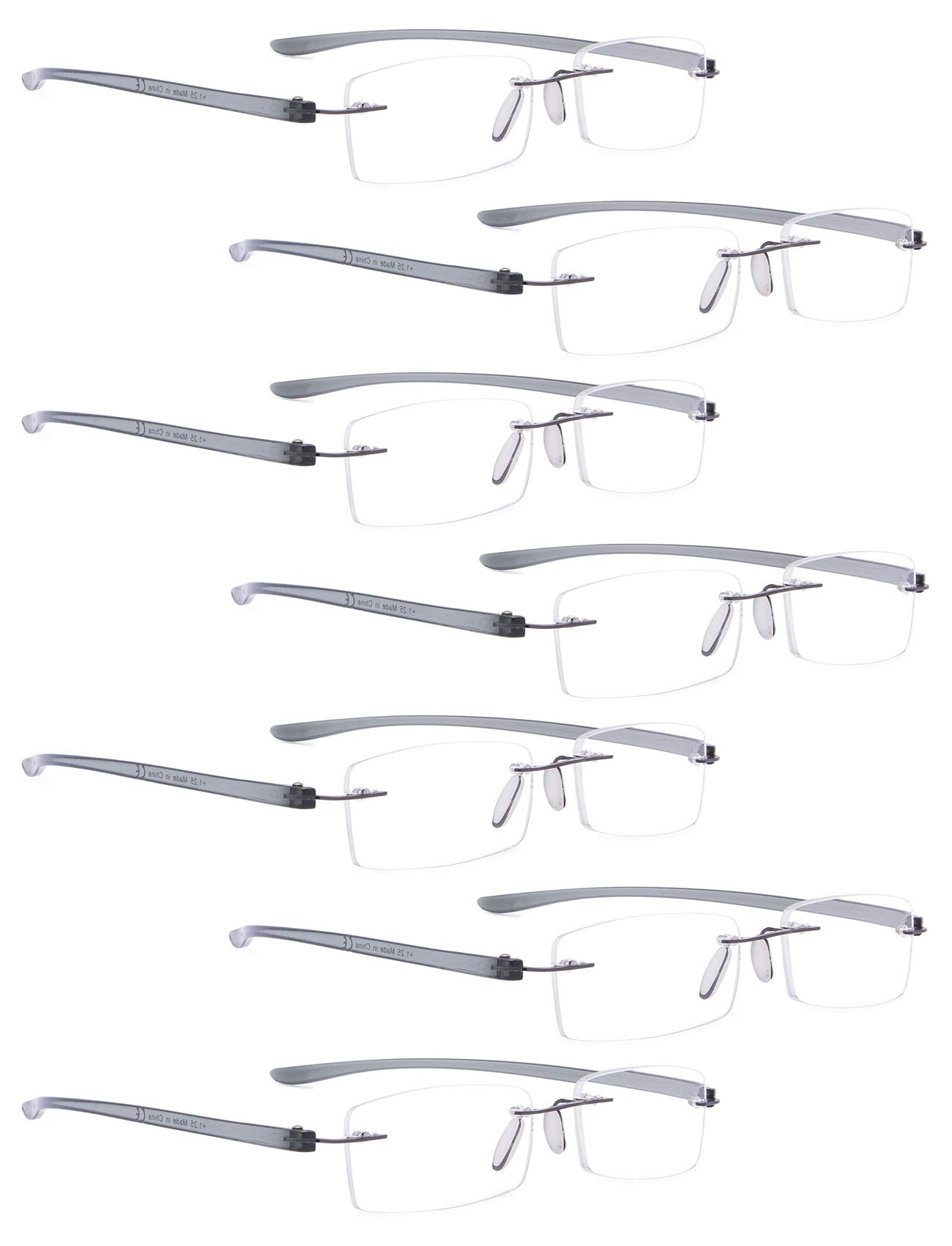 LUR READING GLASSES 7 pack Small Lens Rimless Readers (Grey Arm)