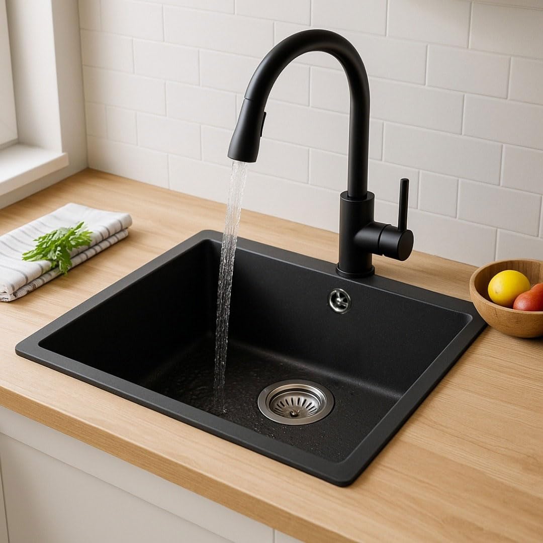 Essebagno Sierra lavello a vasca singola 54x44 in resina nera