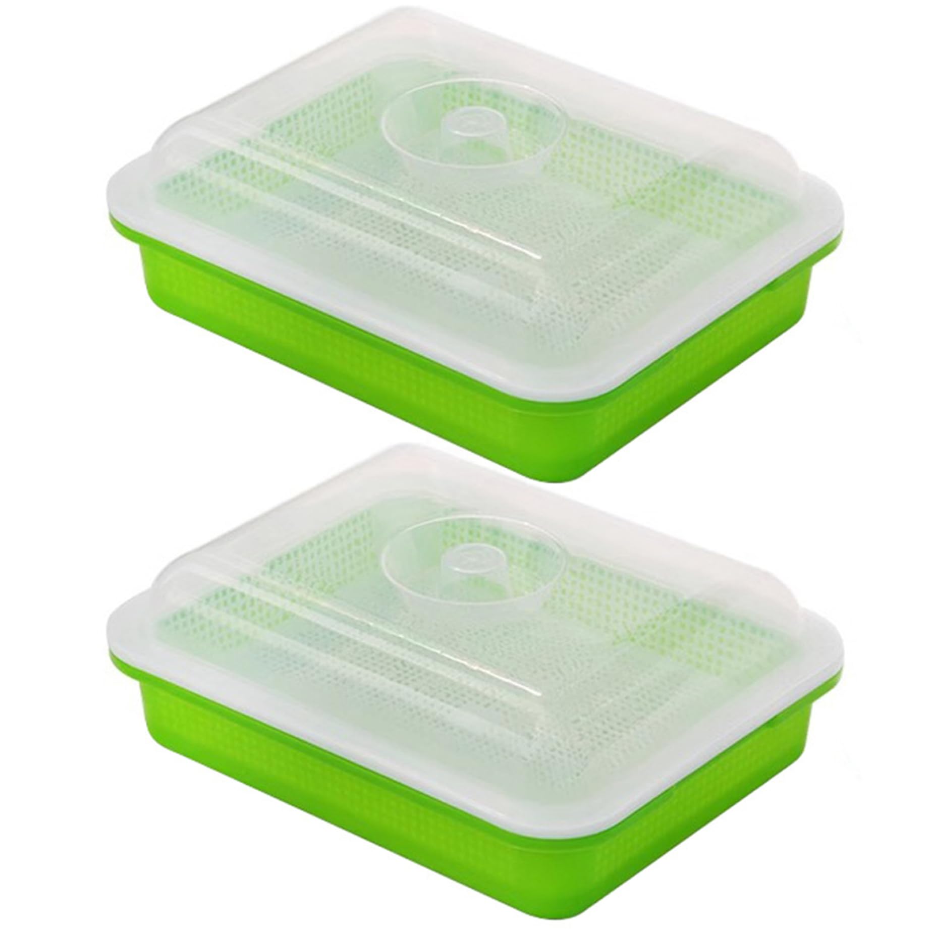 Aetherize Green 2-Pack Sprouting Tray With Clear Lid, Microgreens Growing Trays For Indoor Gardening, Soil-Free Bean Sprouts Grow Kit For Wheatgrass, Alfalfa, Herbs Sprouting Tray