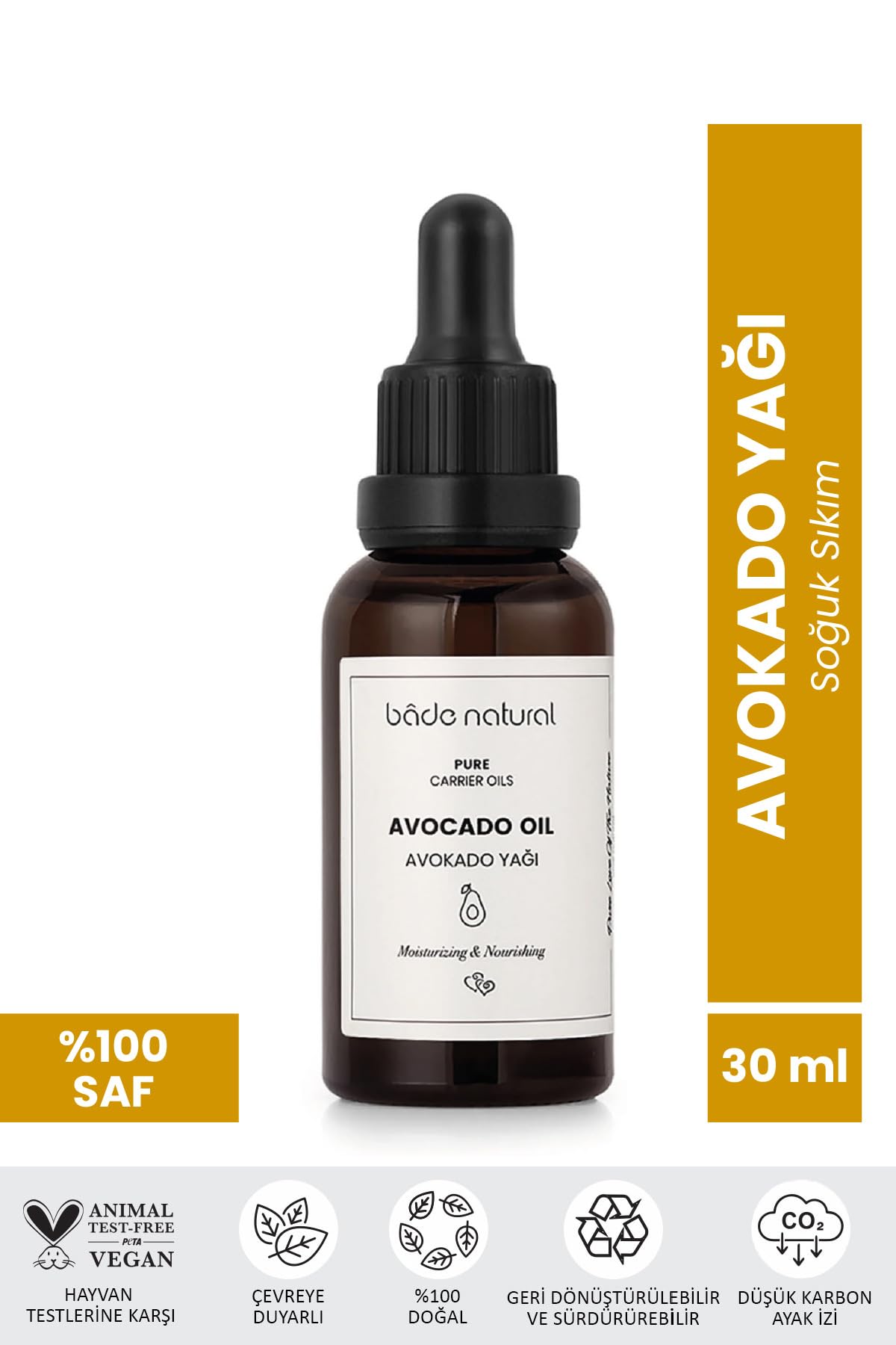 Bade Natural Avokado Yağı Soğuk Sıkım%100 Saf 30 ml