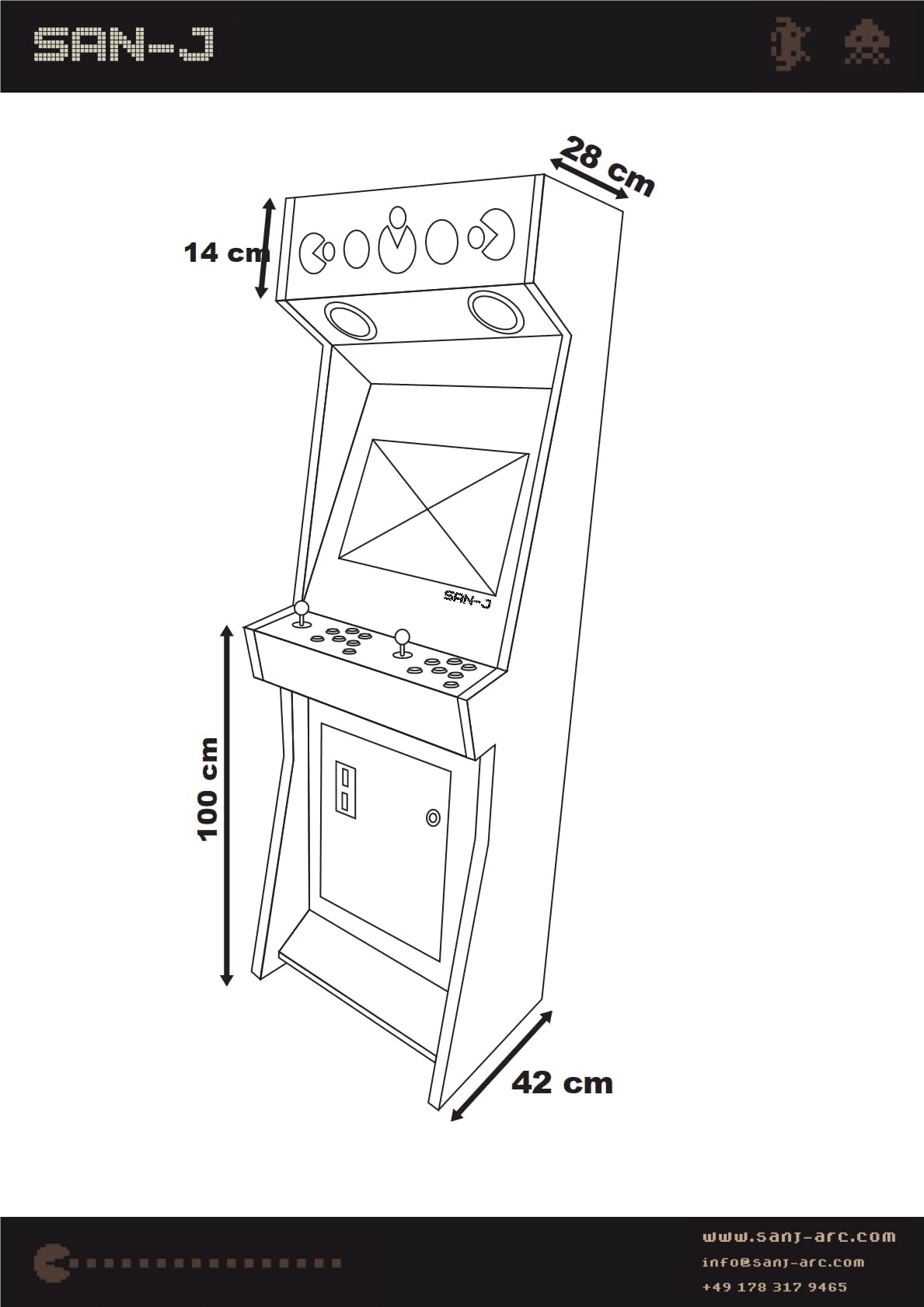 Cabinato Arcade Retro - Fatto a mano (legno) – Retro 2 giocatori con +4000 giochi classici, schermo LCD 22", Plug & Play – San-J