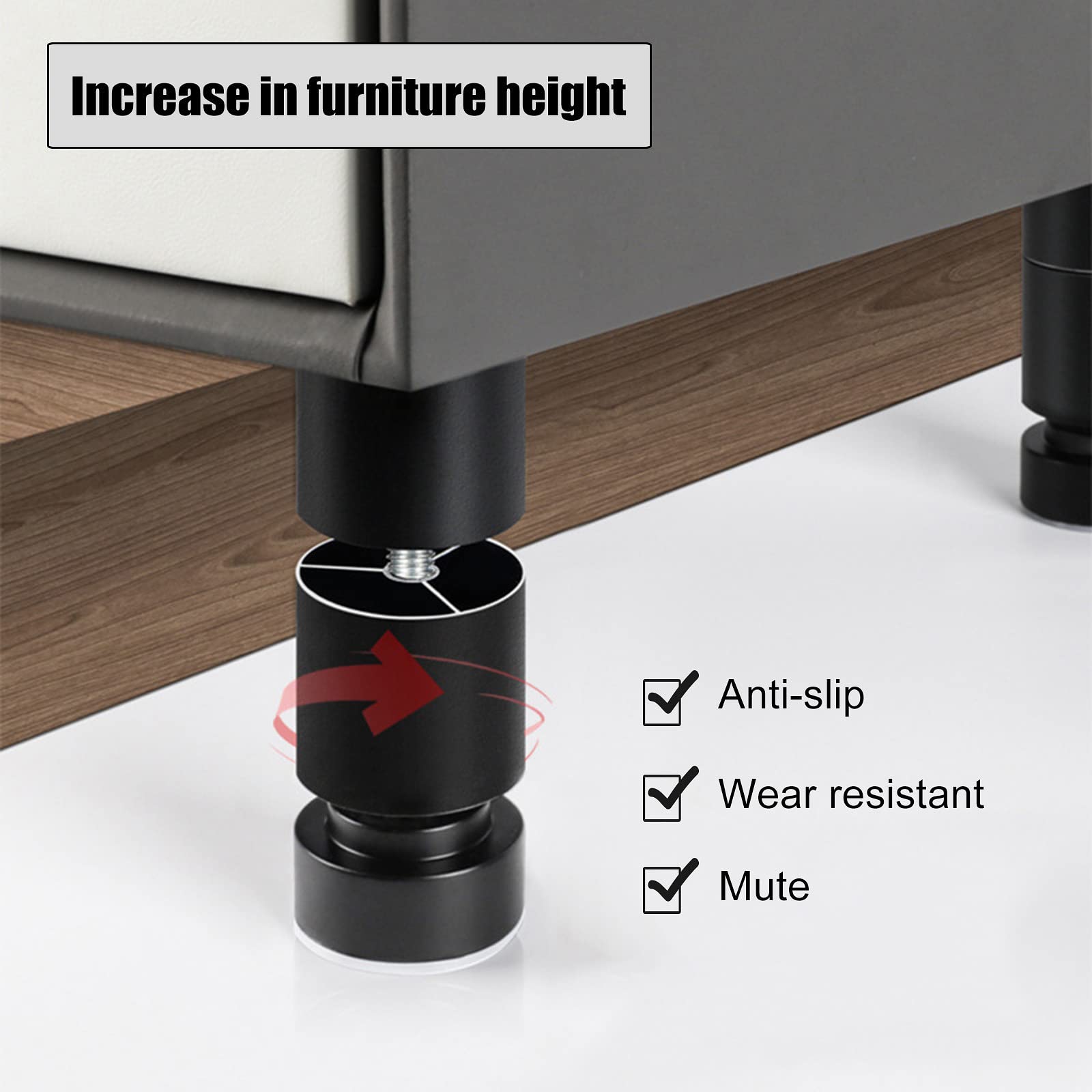 Patas de metal para muebles, patas de mesa ajustables, patas de armario de aluminio, patas de sofá, patas de repuesto para bricolaje, color negro y plateado, patas de muebles para baño y cocina
