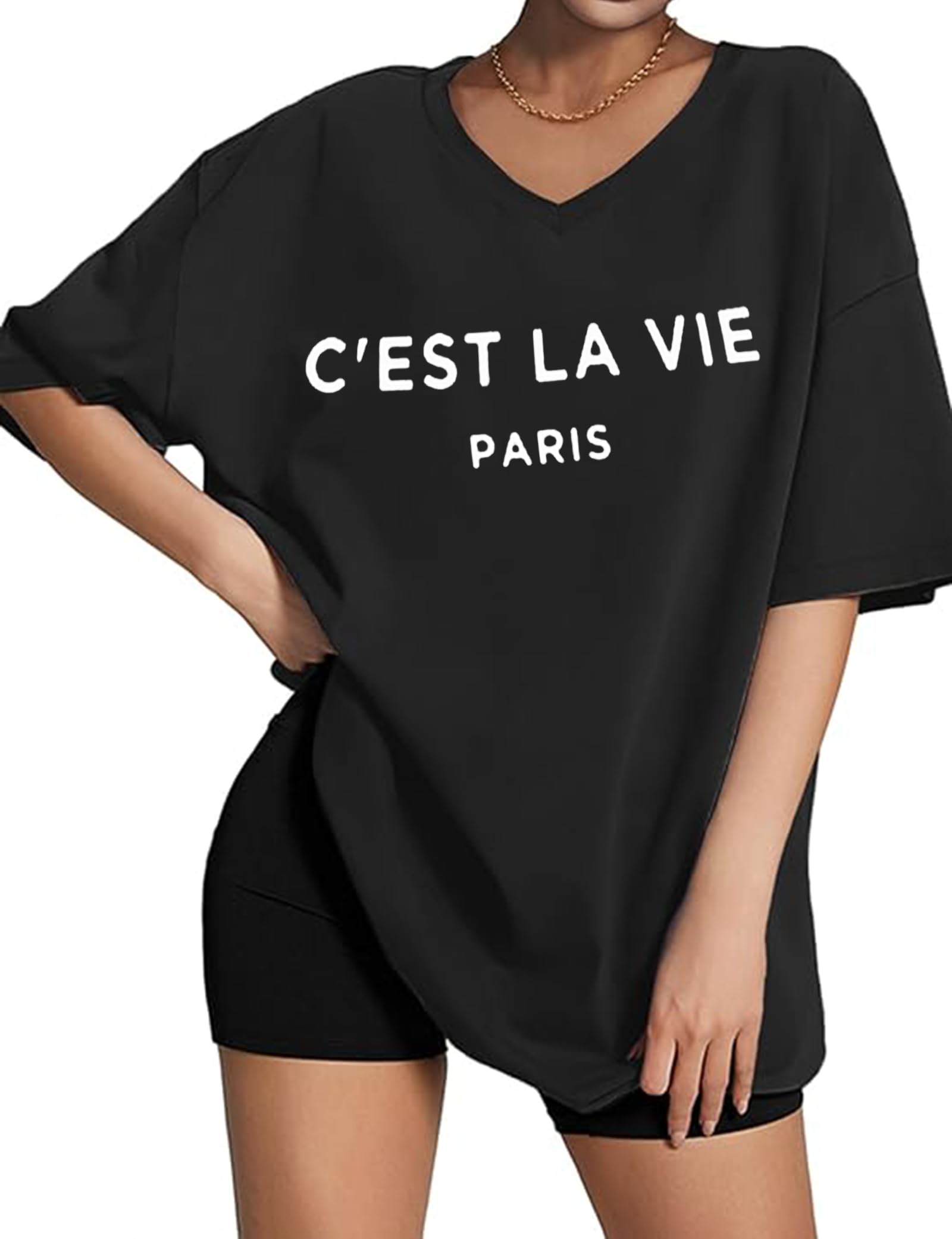 ZoyamiWomens Oversized T Shirts Graphic Vintage Tees V Neck Casual Loose Fitting Short Sleeve Tops