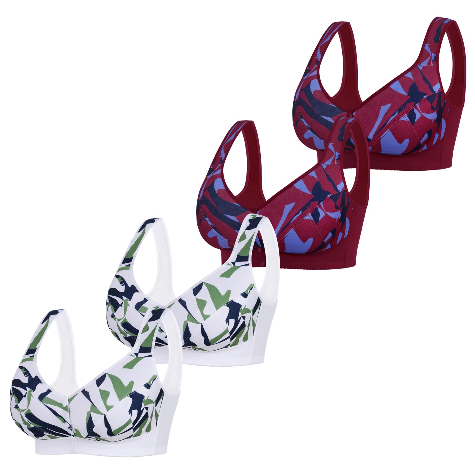 Reggiseno Donna Senza Ferretto Confezione da 4, Apertura Frontale, Comodo Reggiseno Push Up Contenitivo Posturale, Brassiere Top Intimo per Taglie Forti Curvy E Uso Quotidiano