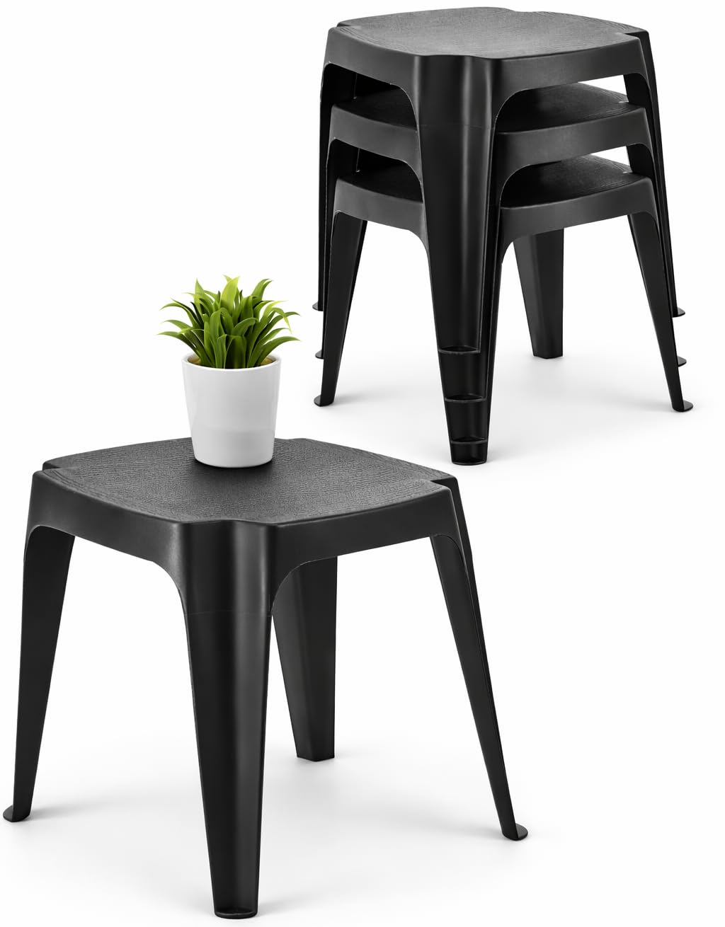 Gartenhocker Kunststoff Anthrazit – 4-in-1 Beistelltisch, Sitzhocker & Fußhocker, leicht & stapelbar, wetterfest für Garten, Balkon & Camping (4)