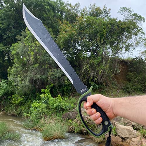 Facão de Caça Militar Tático Extremamente Afiado Robusto Fulltang Pegador Serrilhado 59,5cm