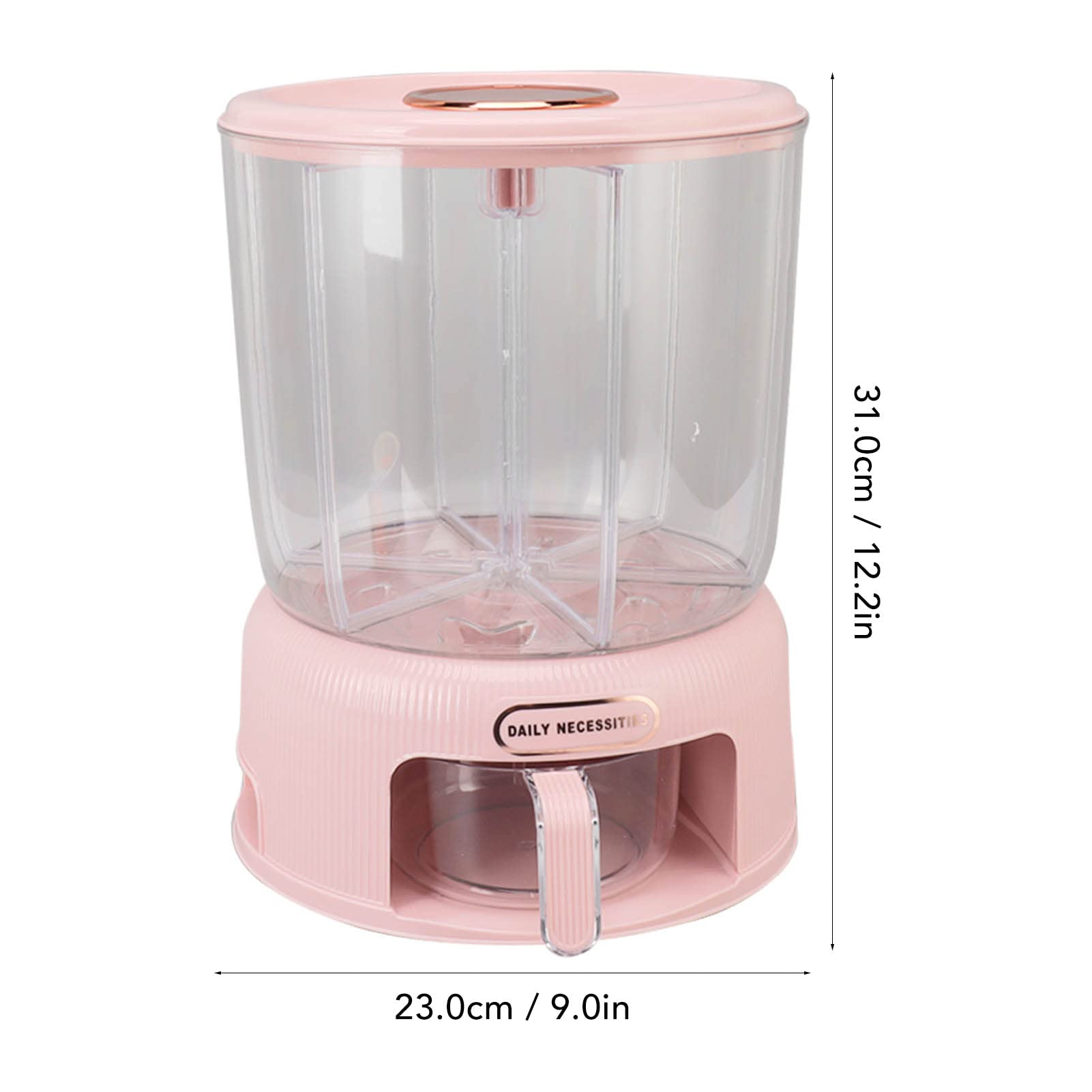 Dispenser per cereali Multi griglie Materiale per uso alimentare di grande capacità Rotazione del secchio del riso per la conservazione degli alimenti domestici (Rosa)