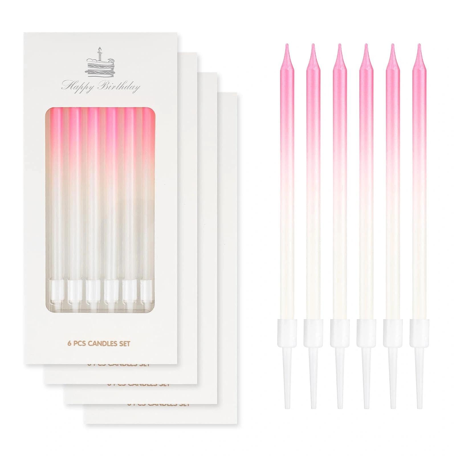 HUANYO 24 Pcs Pink White Birthday Candles, Colourful Long Candles for Cake, Gradient Cake Toppers for Girls Boys Women Men Birthday Party, Wedding Decorations (Pink White)