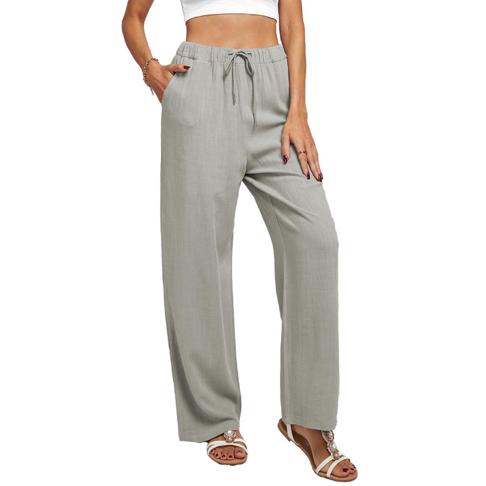 Pantaloni Casual da Donna con Coulisse in Vita Elastica Pantaloni Dritti a Vita Alta Comodi Americani da donna-LC771277-309-2XL
