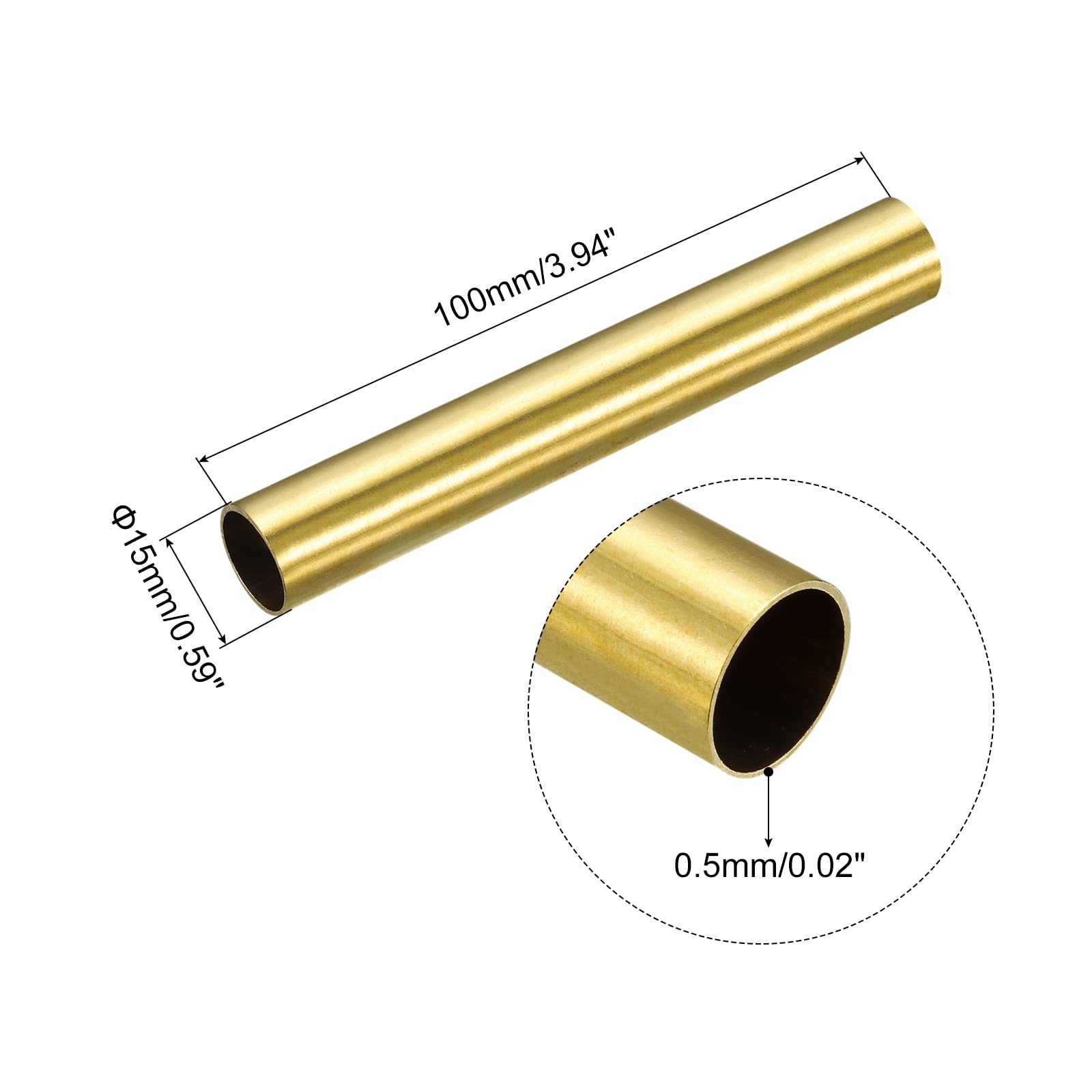 QUARKZMAN Ottone Tubo, 15mm OD 0.5mm Parete Spessore 100mm Lunghezza Rotondo Tubazione