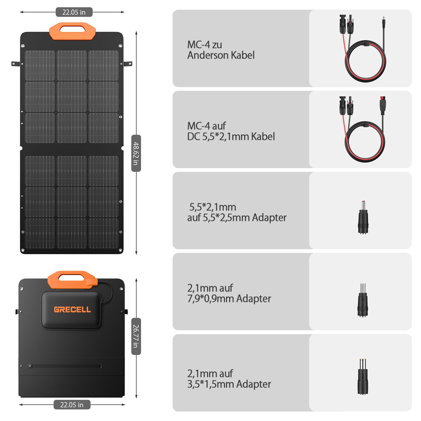 GRECELL Faltbares Solarpanel 100W Solarmodul, Adjustable Kickstand 21.5V mit Ausgang für Tragbare Powerstation Solargenerator Camping Wohnmobil Caravan Gartenhäuse Reise