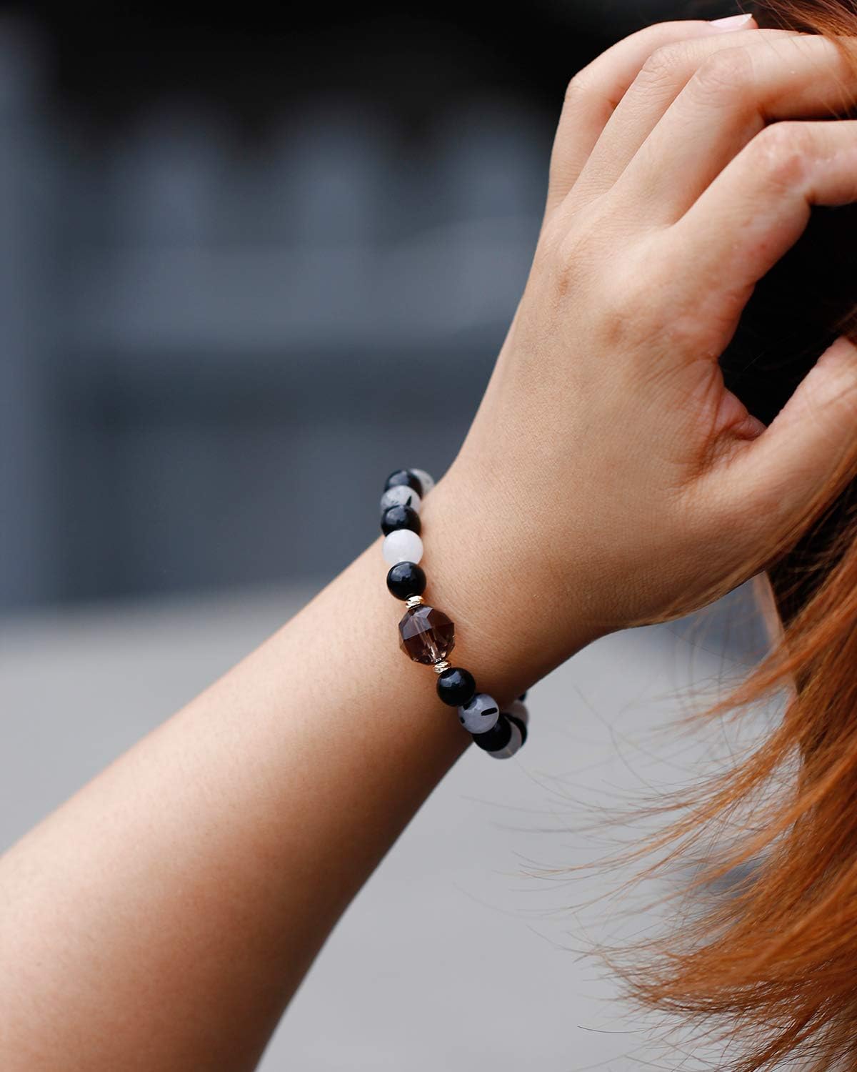 Jewever Triple Protection Bracelets Healing Energy Crystals Stones wealth bracelet for Women(Black Rutilated Quartz/Smoky Quartz/Obsidian 8mm) - Image 2