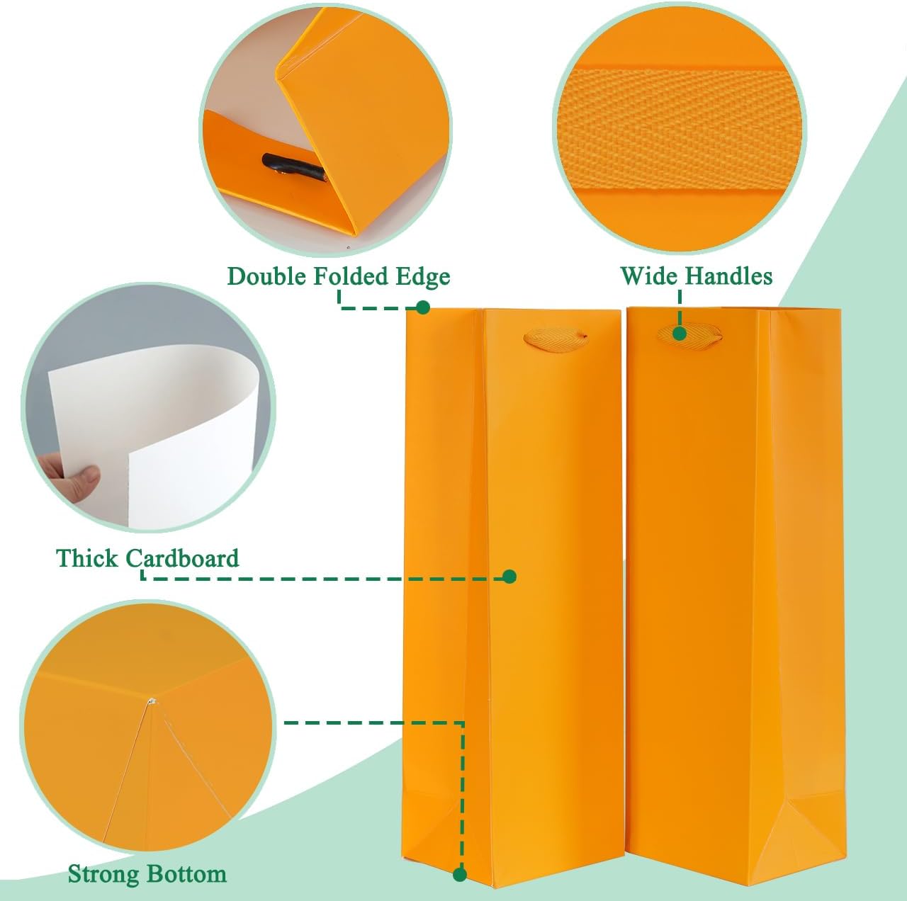 KEYYOOMY Wine Gift Bag Orange Wine Bags for Bottles Gifts Bags with Handles Wedding Birthday Christmas Housewarming Supplies (4.3x3.5x13.8 IN, 10 CT, Orange) image 3