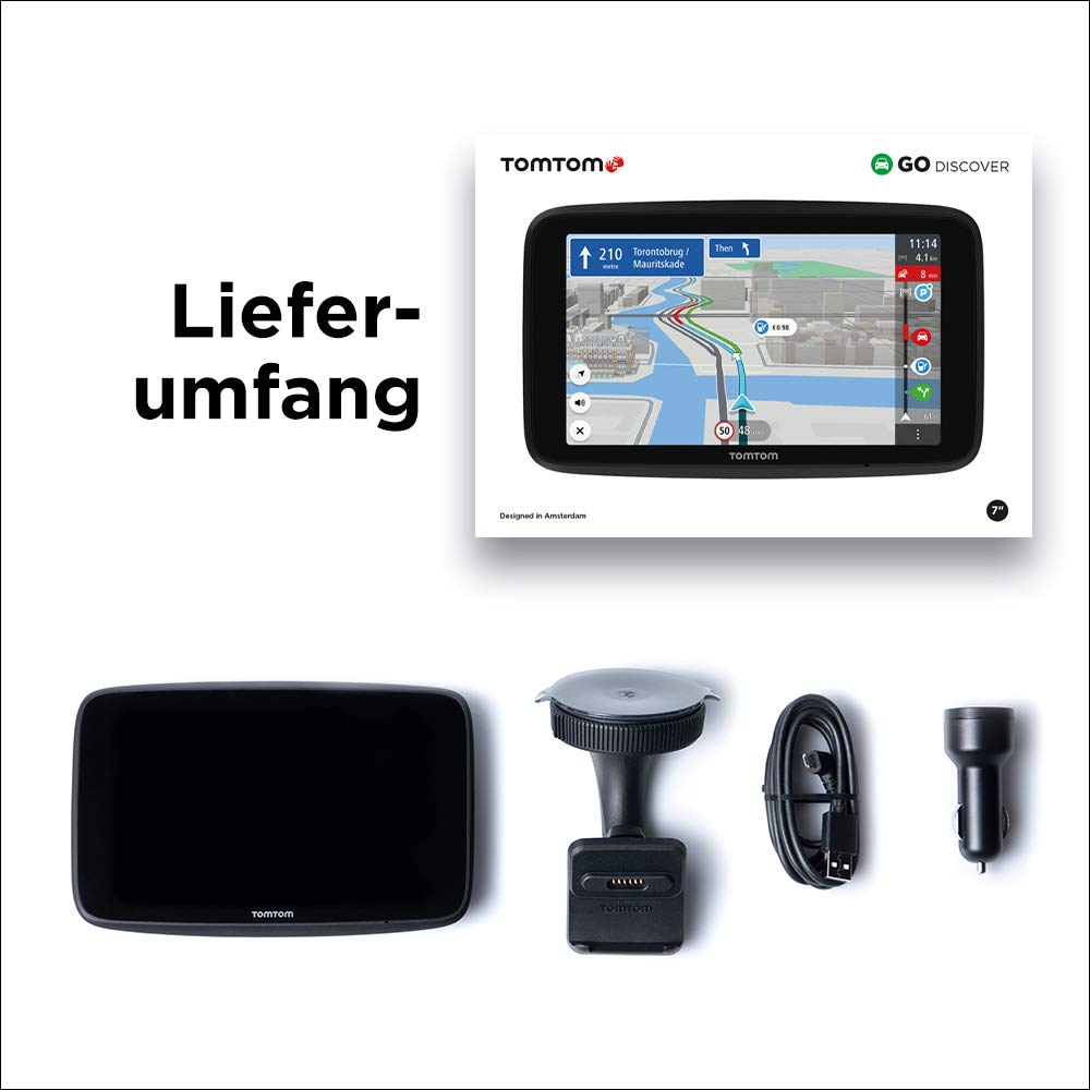 TomTom Navigationsgerät GO Discover (7 Zoll, Stauvermeidung Dank TomTom Traffic, Karten-Updates Welt, schnelle Updates via WiFi, Verfügbarkeit von Parkplätzen, Kraftstoffpreise)