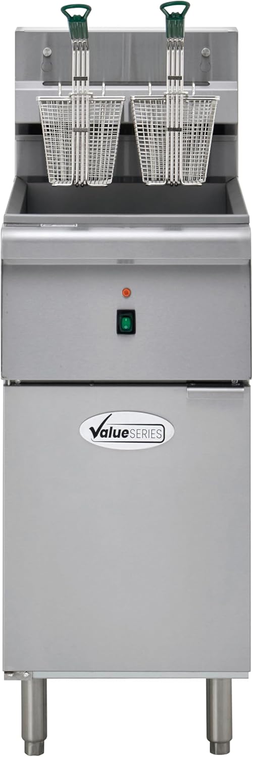 Value Series Commercial Electric Floor Fryer, 40lb. Stainless Steel Deep Fryer for Restaurants, 2 Fryer Baskets, 1 Phase, 240V