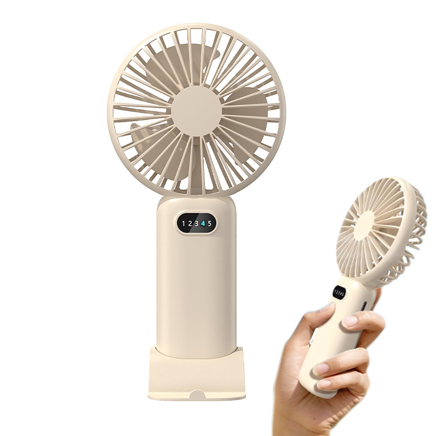 ZPLNOSIN Handheld Fan, Portable Fan, 1200mAh Rechargeable Battery, 5 Speed Wind, LED Display, Personal Mini Travel Fan, Hand Held Fan USB Fan wih Base
