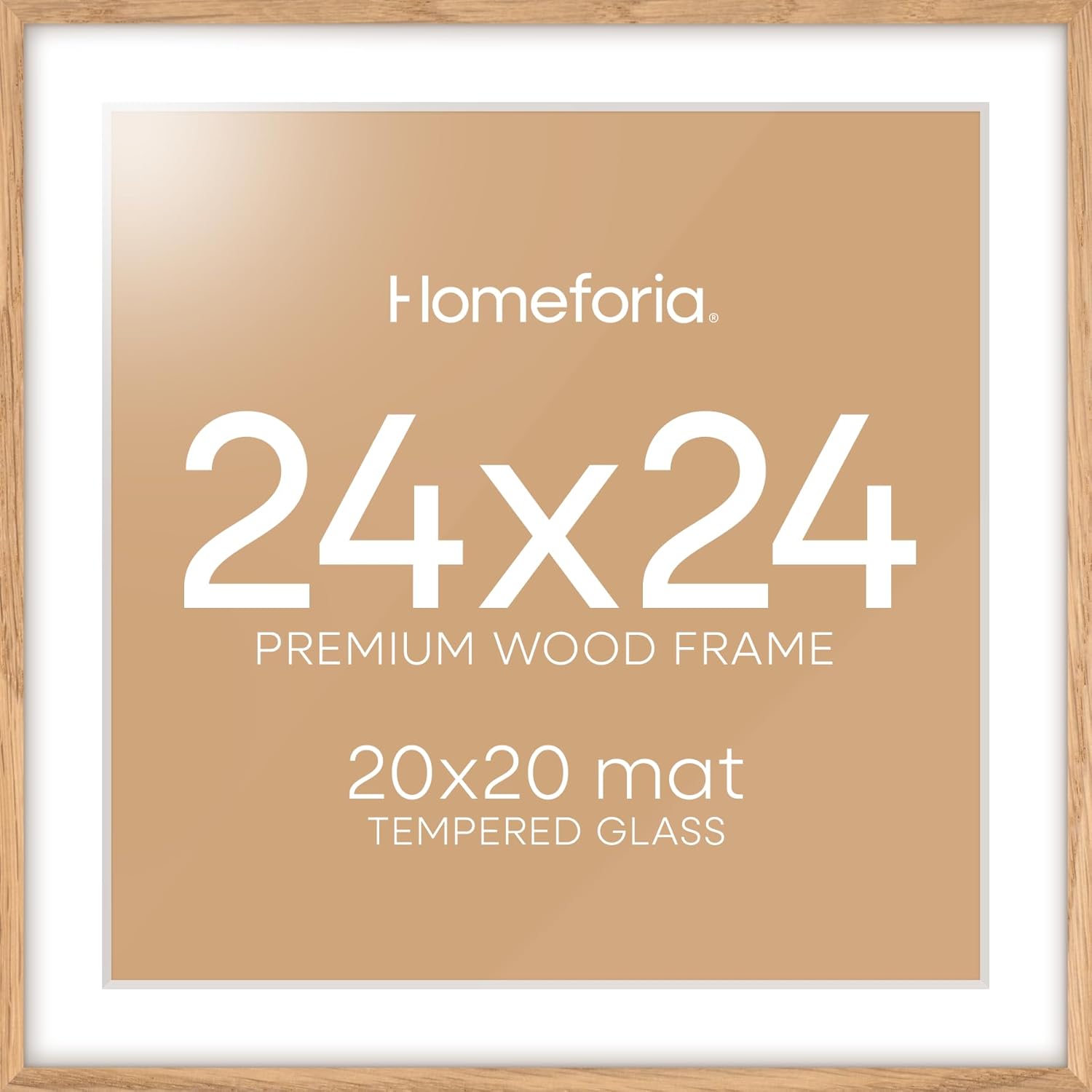 Homeforia 24x24 Oak Frame with Mat, Tempered Glass