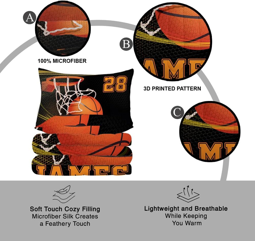 Personalized Basketball Court Bedding Set, Sport Comforter for Boys Twin Full Queen King, Basket Ball Gifts for Players, Fans Bedroom Decor Ultra Soft Lightweight (Basketball Hoop Art)