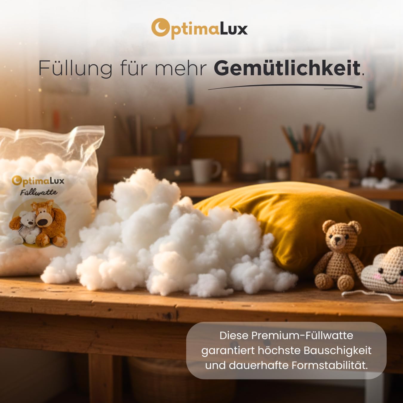 3kg Füllwatte Hochflauschig – Premium Füllmaterial für Kissen, Kuscheltiere, Amigurumi & Bastelwatte – 100% Polyester Fasern, Waschbar, Formbeständig, Stopfmaterial Weiß (3 x 1000g)