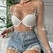 Jokesky Rhinestone Crystal Crop Top, Long Sleeve Mesh Body Chains, See Through Mesh Diamond Fishnet Shirts Outfits Party Club Wear