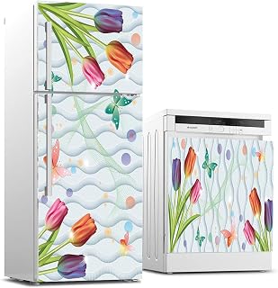Buzdolabı ve Bulaşık Makinası Beyaz Eşya Sticker Kaplama 3D Lale Kelebek