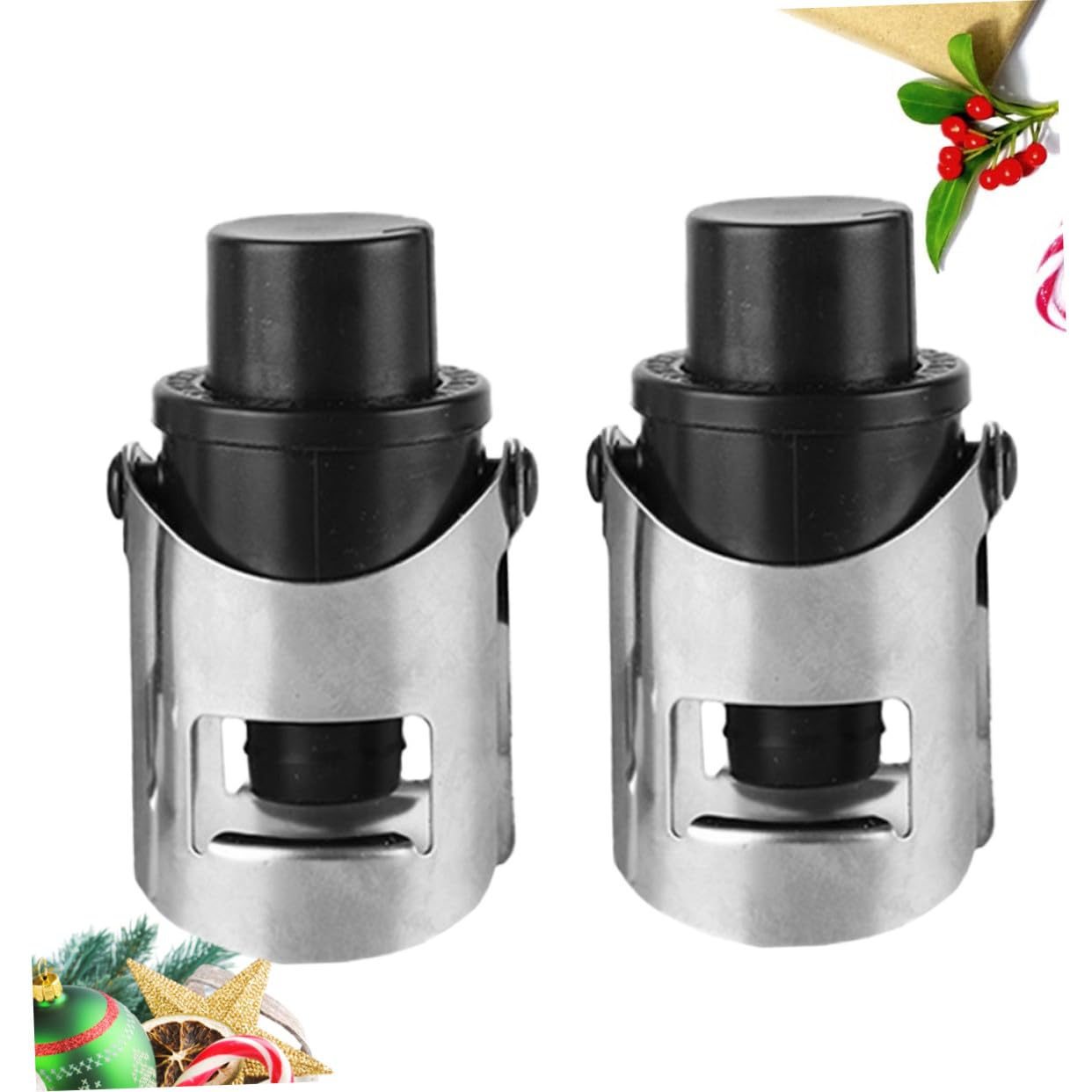 2pezzi Tappo per Bottiglia di Vino Sottovuoto in Abs e Silicone Nero, Conserva le Bollicine Fresche Chiusura Sicura, per Spumante e Vino