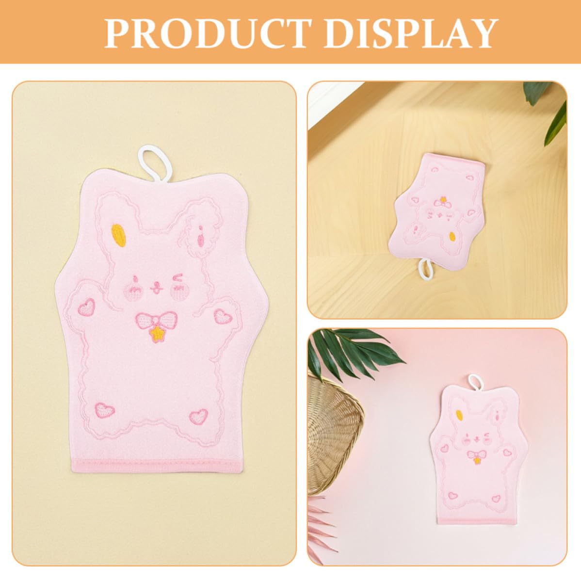 GANAZONO 2pcs Rabbit Exfoliating Body Scrubber Gloves for Adults, Cute Cartoon Embroidery Bath Mitts with Viscose and Cotton Material for Effective Dead Skin Removal and Deep Cleaning