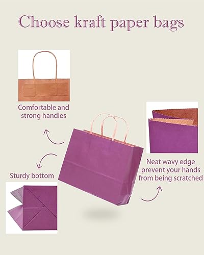 Miniatura 3 de qiqee Bolsa de regalo grande de 13"x4.5"x10" con asas, a granel de 32 piezas Bolsas de papel para regalos Bolsas púrpuras de múltiples usos (Ancho