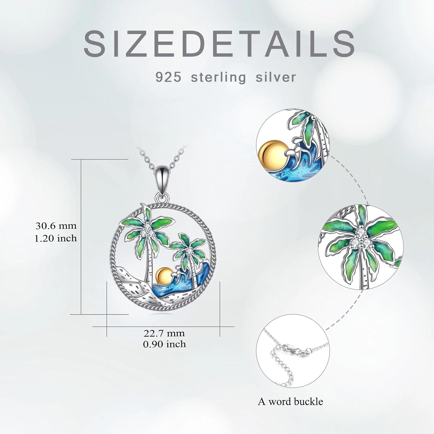 Diamond Palm Tree Necklace for Women 925 Sterling Silver Palm Tree Pendant Necklace Summer Beach Waves Ocean Jewelry Gifts for Mom Wife Sister Friend Christmas Birthday,18+2 inch - Image 5