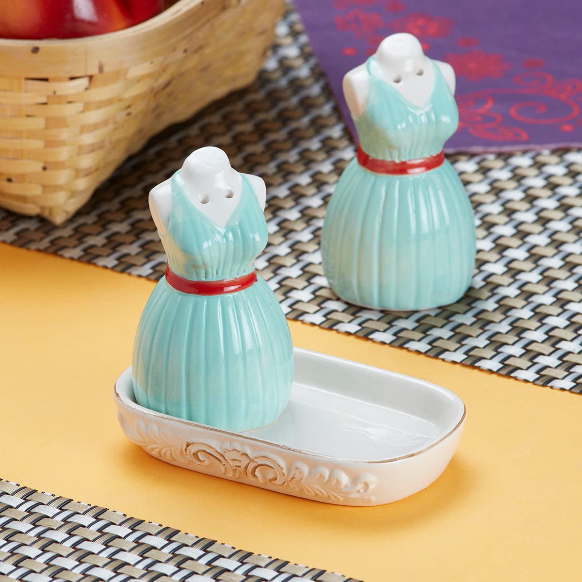 Kookee Ceramic Salt Pepper Set with Tray for Dining Table | Blue (9972) — Amazon image 3
