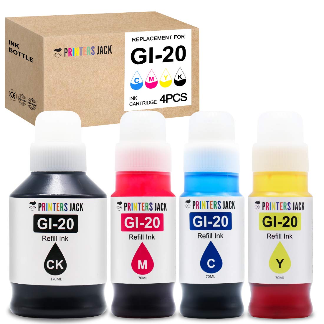 Printers Jack Compatible Canon GI20 GI20 Refill Ink Bottles Kit for