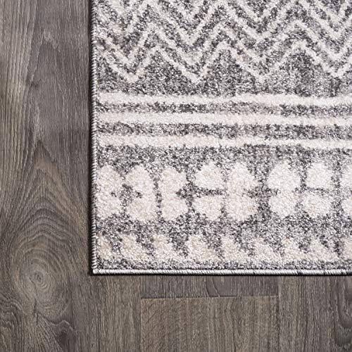 Image of JONATHAN Y Imlil Tribal Stripe Light Gray /Cream Runner Rug, 2x10, Geometric, Bohemian, Casual, Easy-Cleaning for Living Room, Bedroom, Kitchen, Pet Friendly, Non-Shedding (MOH303A-210)