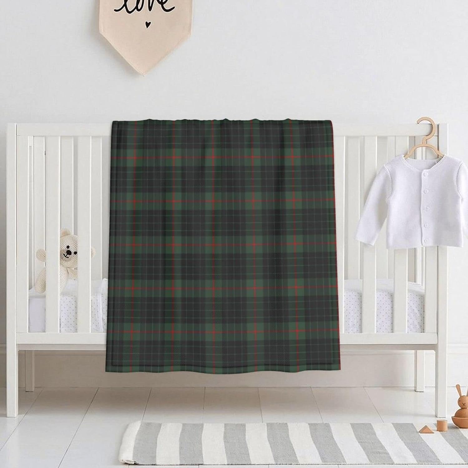 DKJlitter Baby Blanket for Boys Girls, Gunn Clan Dark Green and Black Tartan Super Soft Comfy Toddler Baby Newborn Double Layer Blanket Shower Gifts for Stroller & Crib 30 x 40 Inch