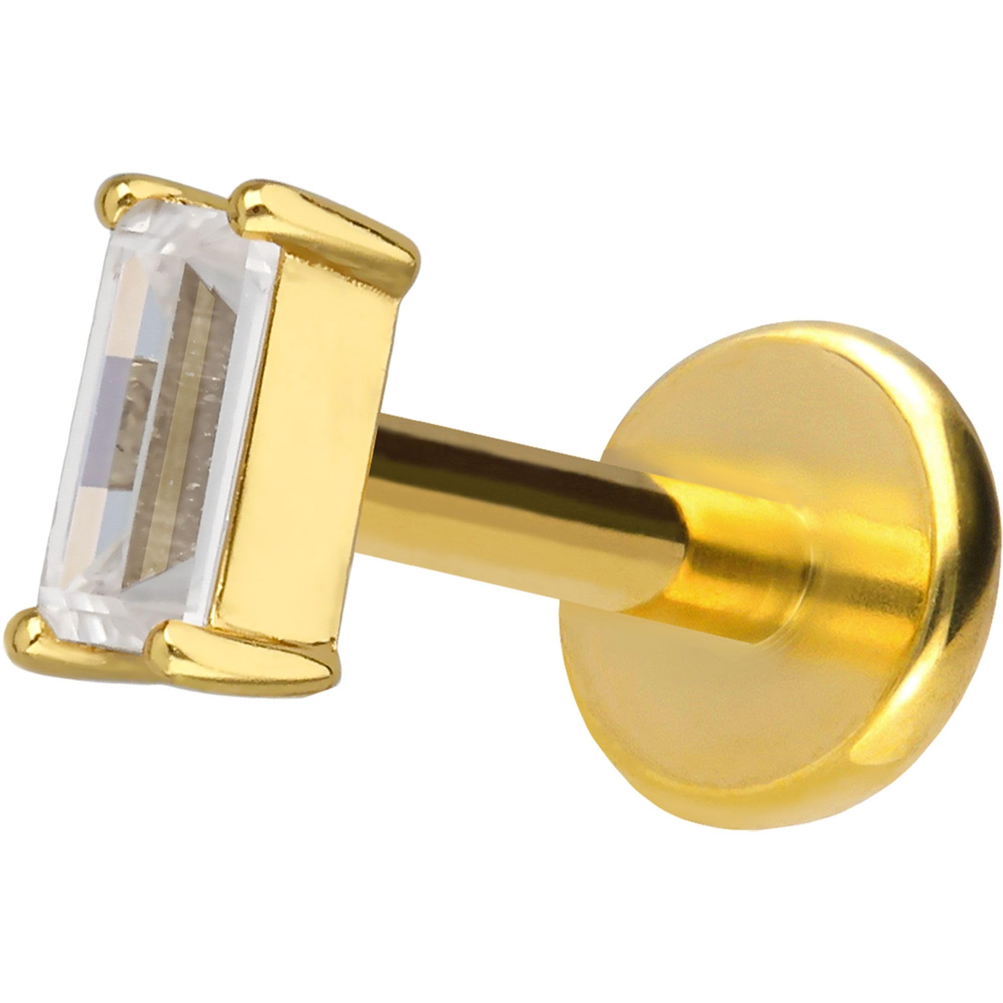 PIERCINGLINE Piercing Stecker Titan Labret mit Innengewinde + 925er Silber Aufsatz MOISSANIT-RECHTECK - Goldfarben, Silberfarben