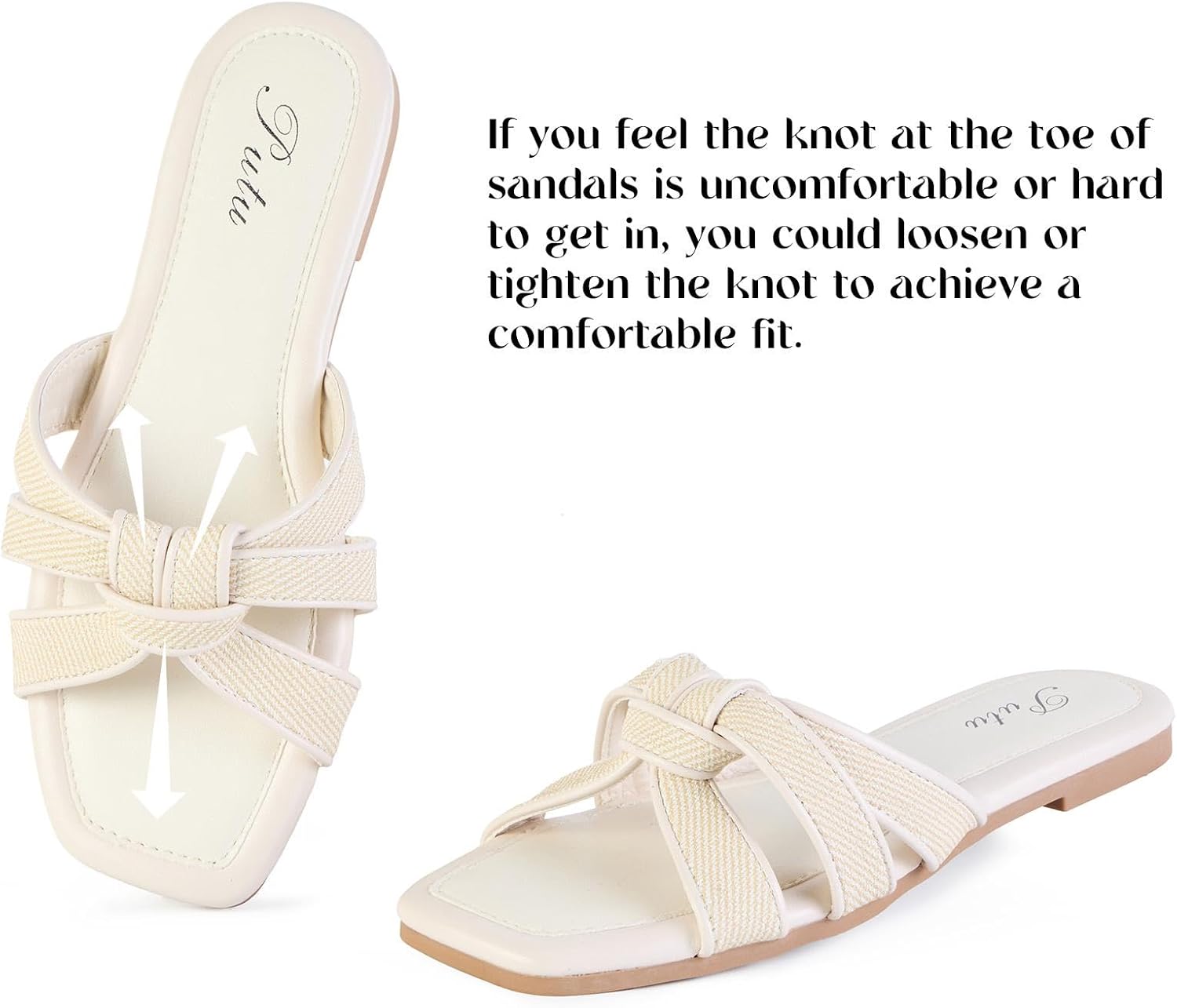 Putu Women's Flat Sandals Square Toe Slide Sandals Braided Sandals for Vacation - Image 6