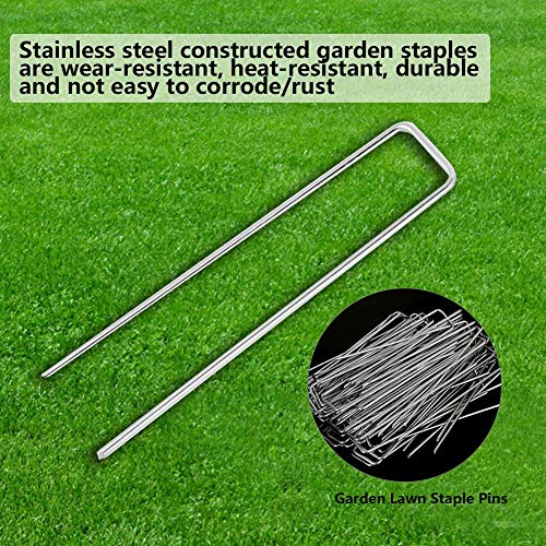 Perni di Fissaggio per Tessuto Erbacce Giardino 100 Pezzi, Picchetti Zincati a Forma di U in Acciaio Inox, Ganci per Terriccio Orto e Copertura del Suolo