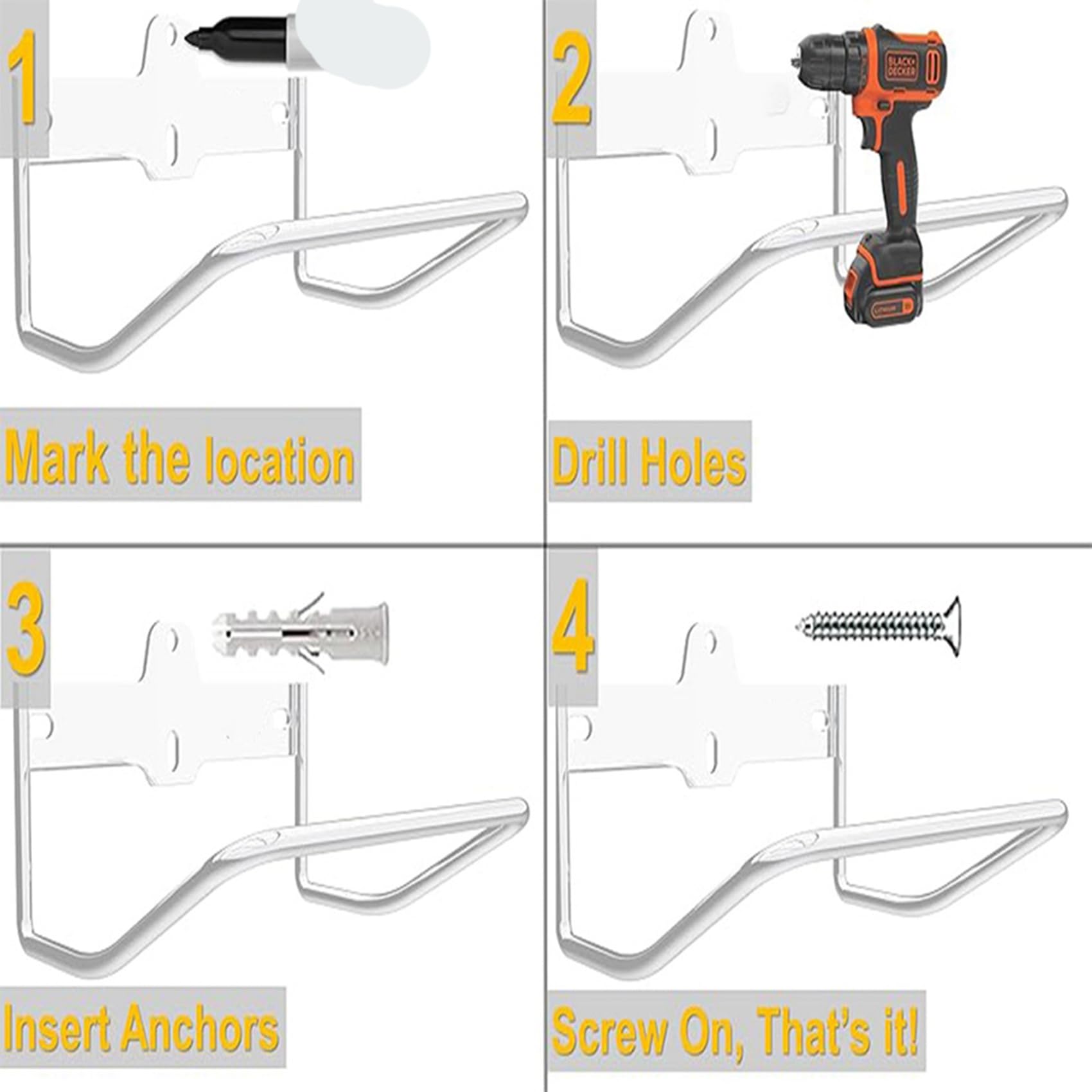 3 perchas para escalera, de almacenamiento para escaleras, montaje en pared, estantes de garaje multiusos, resistentes