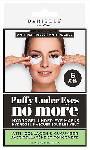 Danielle Creations Anti-Puffiness Puffy Under Eyes No More Hydrogel Undereye Masks for Dark Circles with Collagen & Cucumber, 6 Pairs