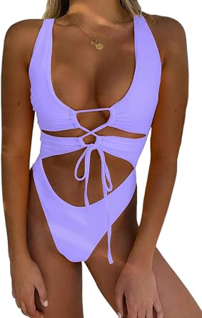 CHYRII Womens Sexy Cutout Lace Up Backless High Cut One Piece Swimsuit Monokini