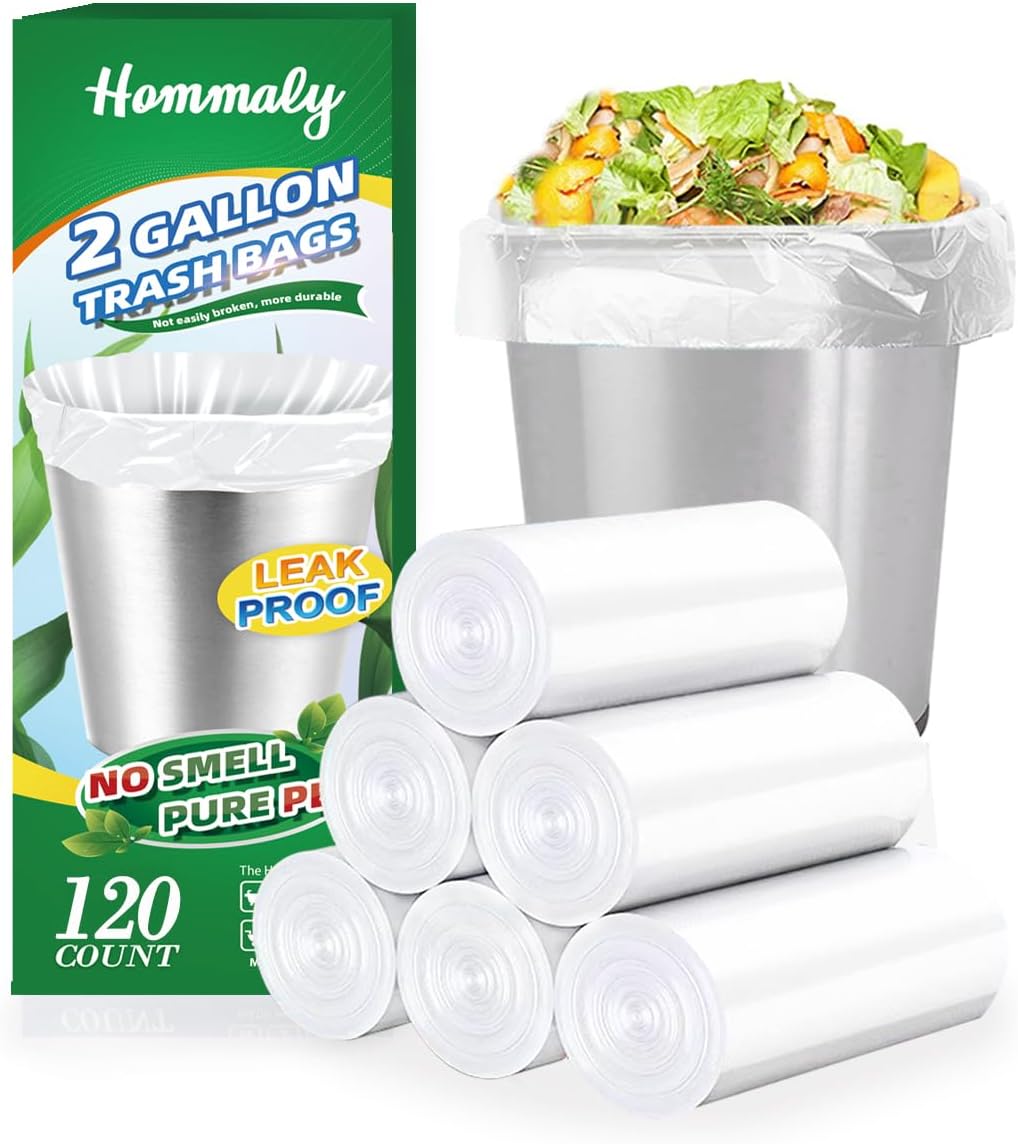 Moptrek lon (1-1.2 Gal)90 pcs Small Clear Trash Bags, Strong Garbage Bags, Bathroom Trash Can Bin Liners Unscented, Mini Plastic Bags for Office, Waste Basket Liner,Fit 3,4.5,6 Liters,0.5-1.2 Gal