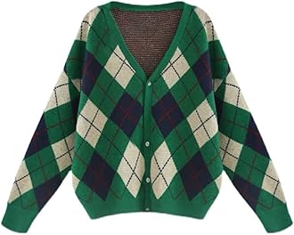 Hyipels Women's Long Sleeve Cardigan Sweater,Cute Y2K Top Knit Colorful Patterned V Neck Button Outwear S~XL