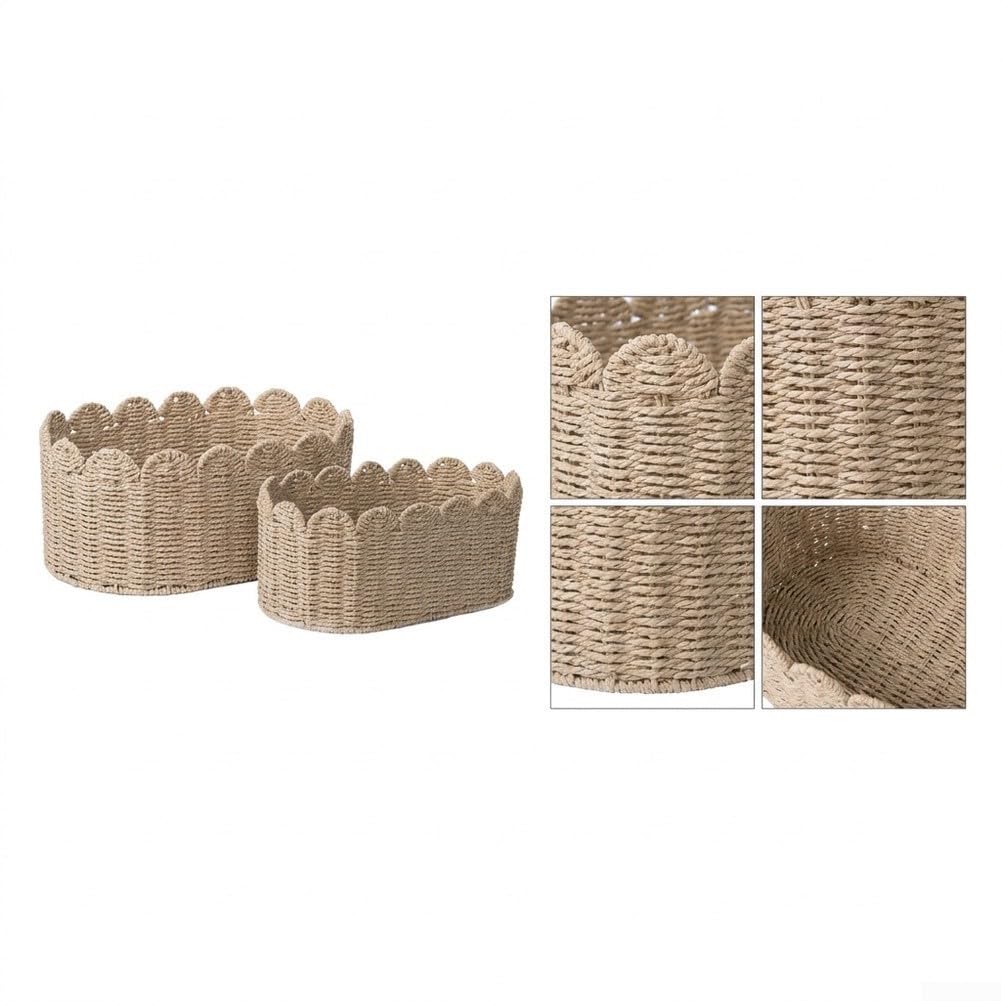 Fauhapyway Rattan-Aufbewahrungskorb, handgewebt, gewellter Rand, groß, 2