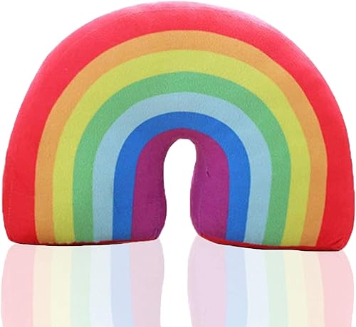 Almohada en forma de arco iris de felpa, bonita almohada decorativa de viaje, cojín creativo, decoración de coche y hogar