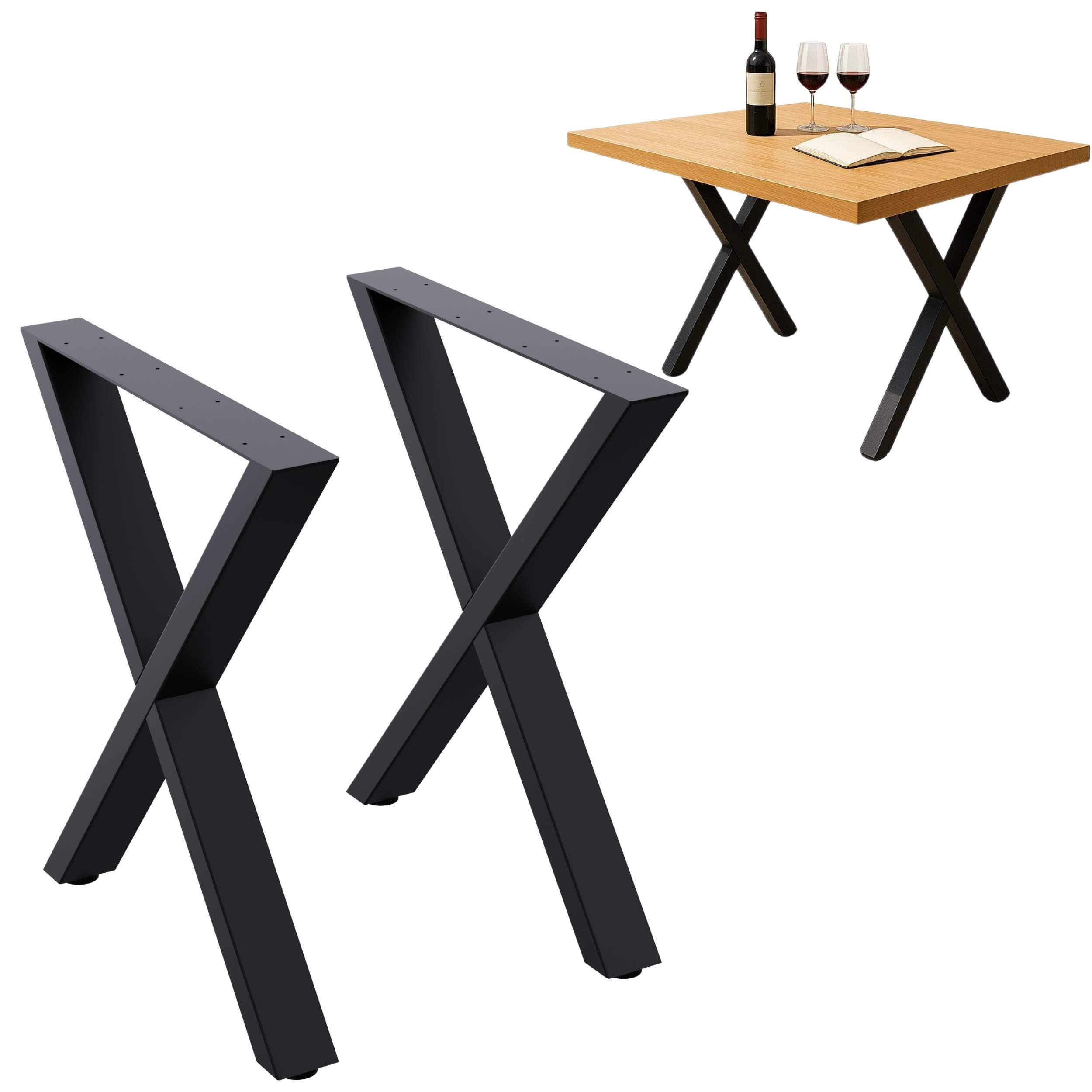 DanDiBo 2 patas de mesa de metal negro, 60 x 72 cm, altura regulable, patas para muebles, patas de mesa, patas de mesa de comedor